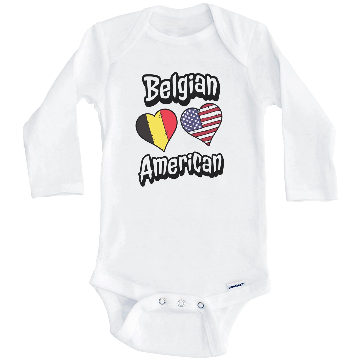 Belgian American Flag Hearts Combo Belgium Baby Bodysuit (Long Sleeves)