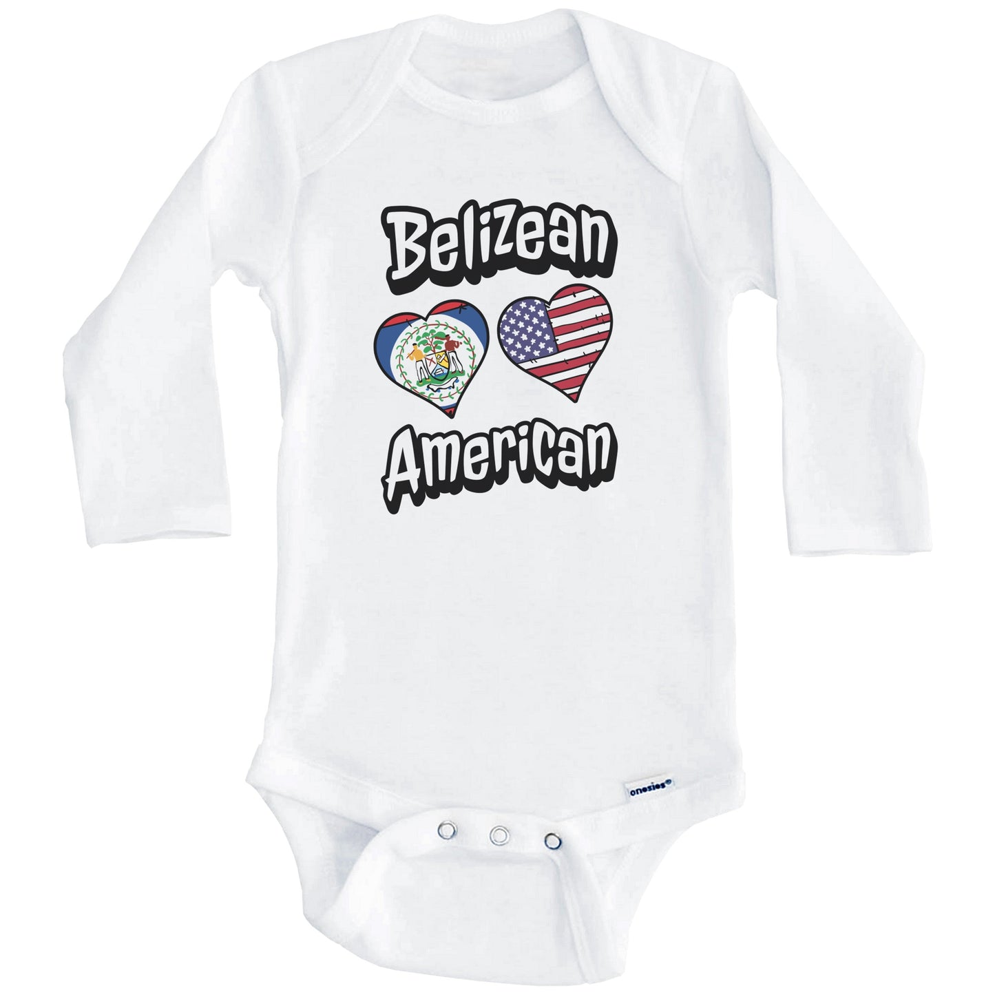 Belizean American Flag Hearts Combo Belize Baby Bodysuit (Long Sleeves)