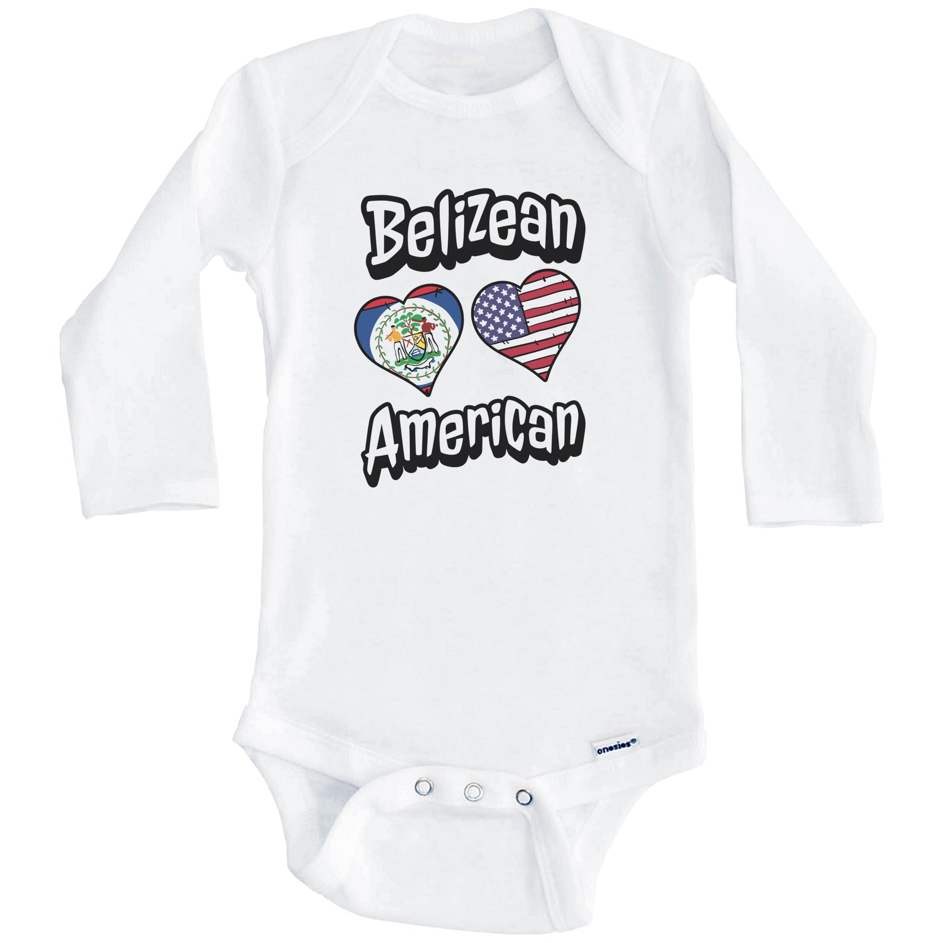 Belizean American Flag Hearts Combo Belize Baby Bodysuit (Long Sleeves)