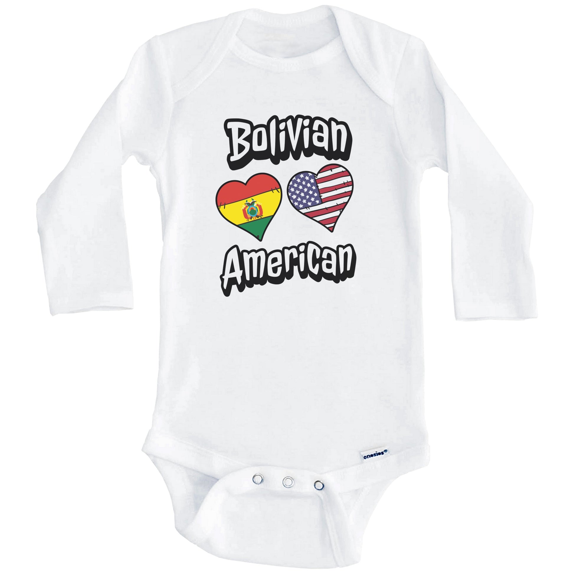 Bolivian American Flag Hearts Combo Bolivia Baby Bodysuit (Long Sleeves)