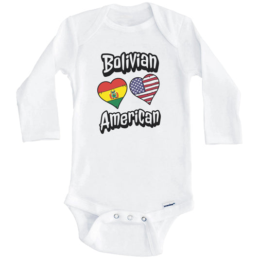 Bolivian American Flag Hearts Combo Bolivia Baby Bodysuit (Long Sleeves)