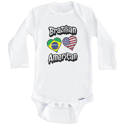 Brazilian American Flag Hearts Combo Brazil Baby Bodysuit (Long Sleeves)