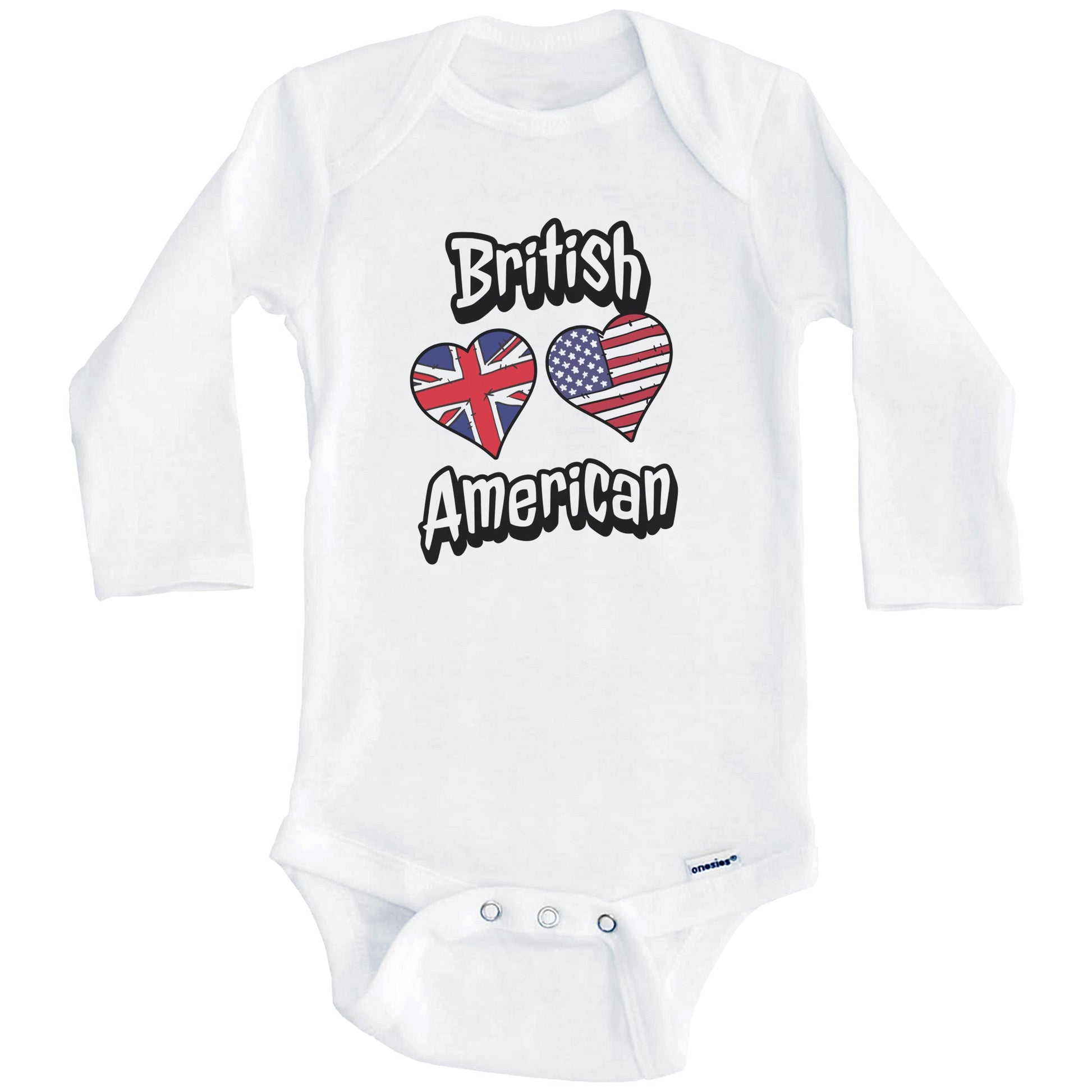 British American Flag Hearts Combo United Kingdom Baby Bodysuit (Long Sleeves)