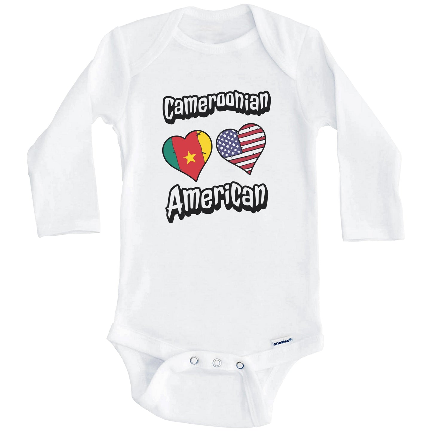 Cameroonian American Flag Hearts Combo Cameroon Baby Bodysuit (Long Sleeves)