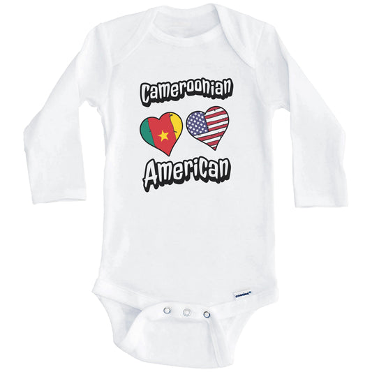 Cameroonian American Flag Hearts Combo Cameroon Baby Bodysuit (Long Sleeves)