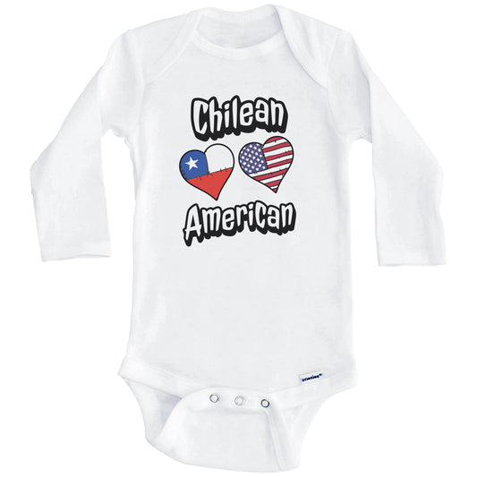 Chilean American Flag Hearts Combo Chile Baby Bodysuit (Long Sleeves)