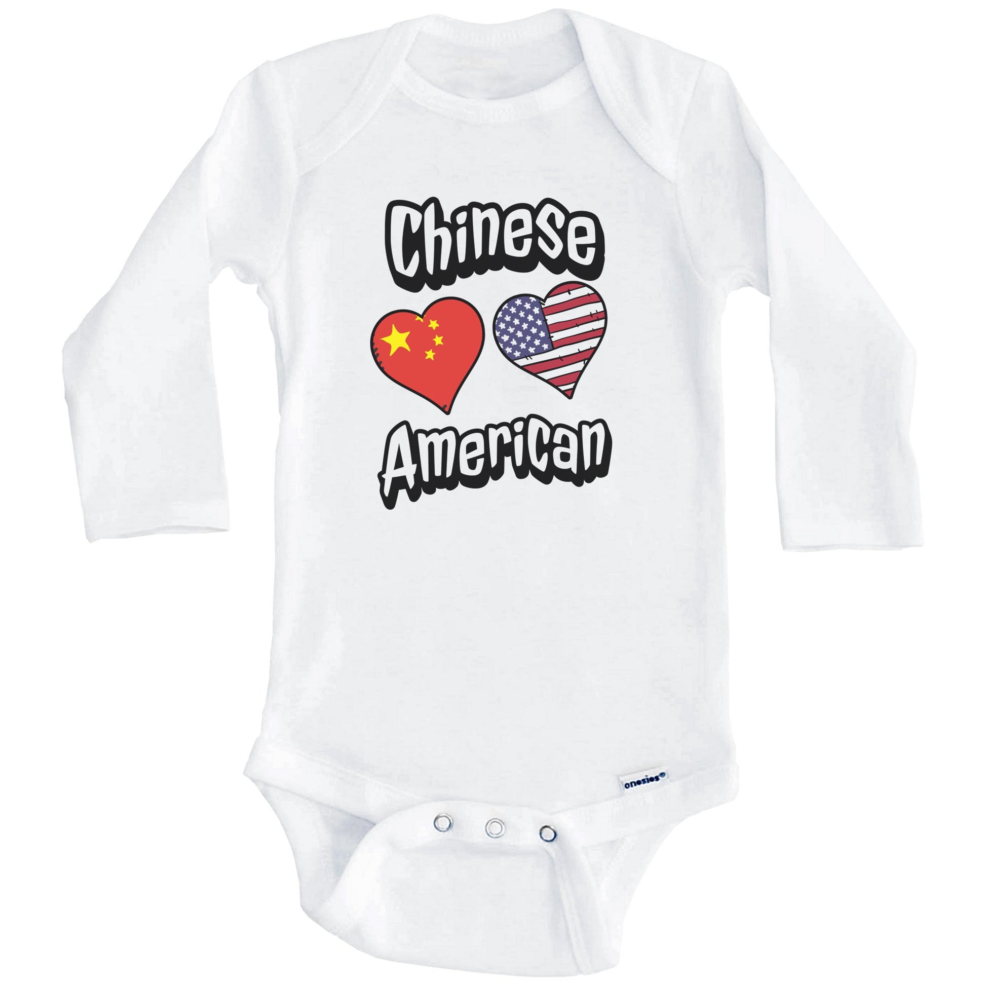 Chinese American Flag Hearts Combo China Baby Bodysuit (Long Sleeves)