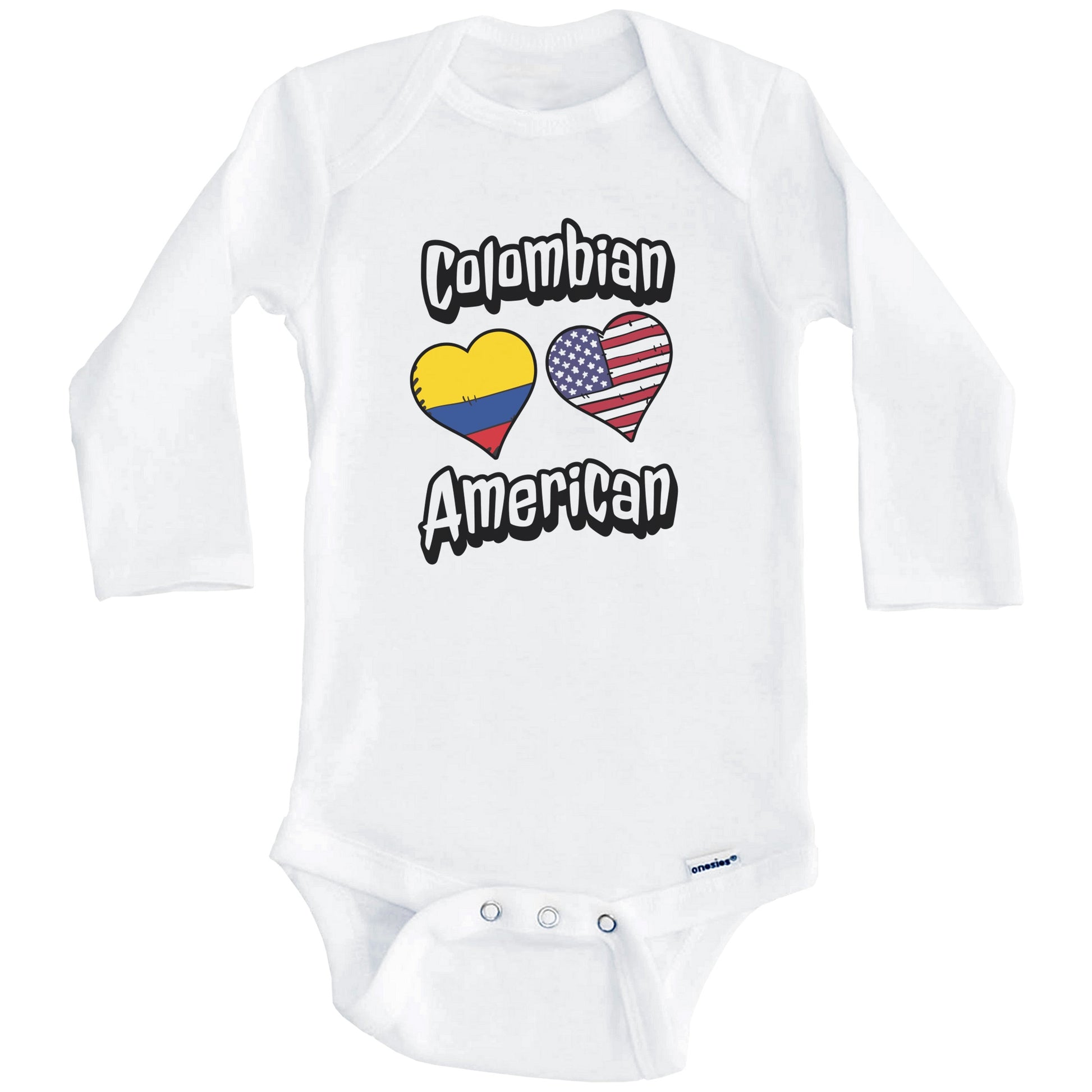 Colombian American Flag Hearts Combo Colombia Baby Bodysuit (Long Sleeves)
