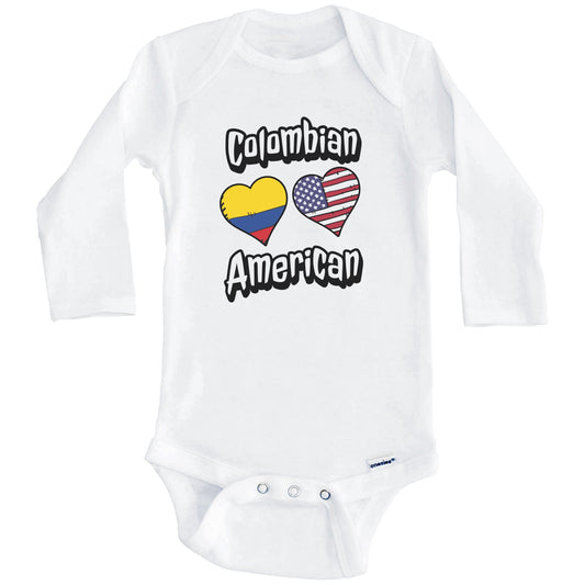 Colombian American Flag Hearts Combo Colombia Baby Bodysuit (Long Sleeves)