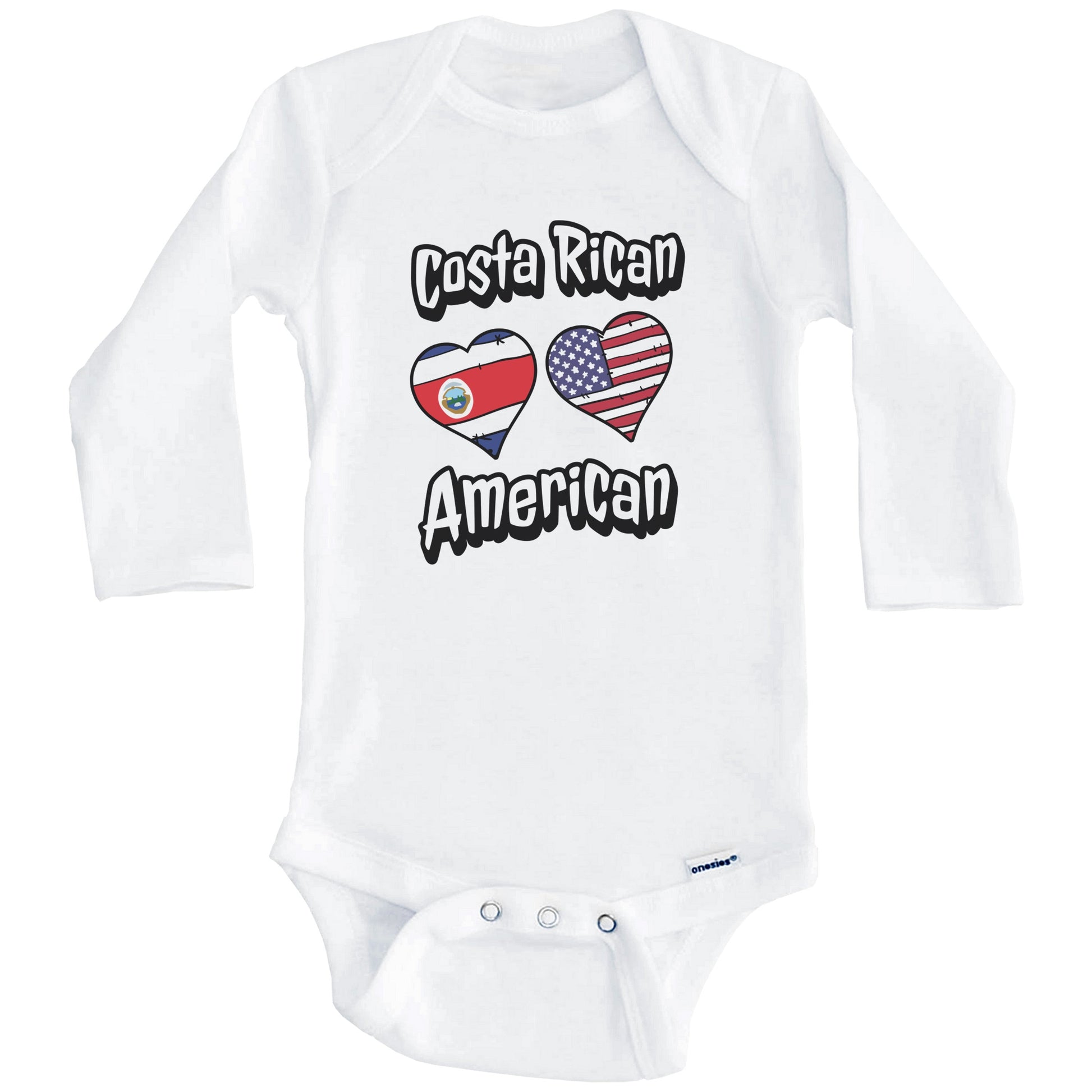 Costa Rican American Flag Hearts Combo Costa Rica Baby Bodysuit (Long Sleeves)