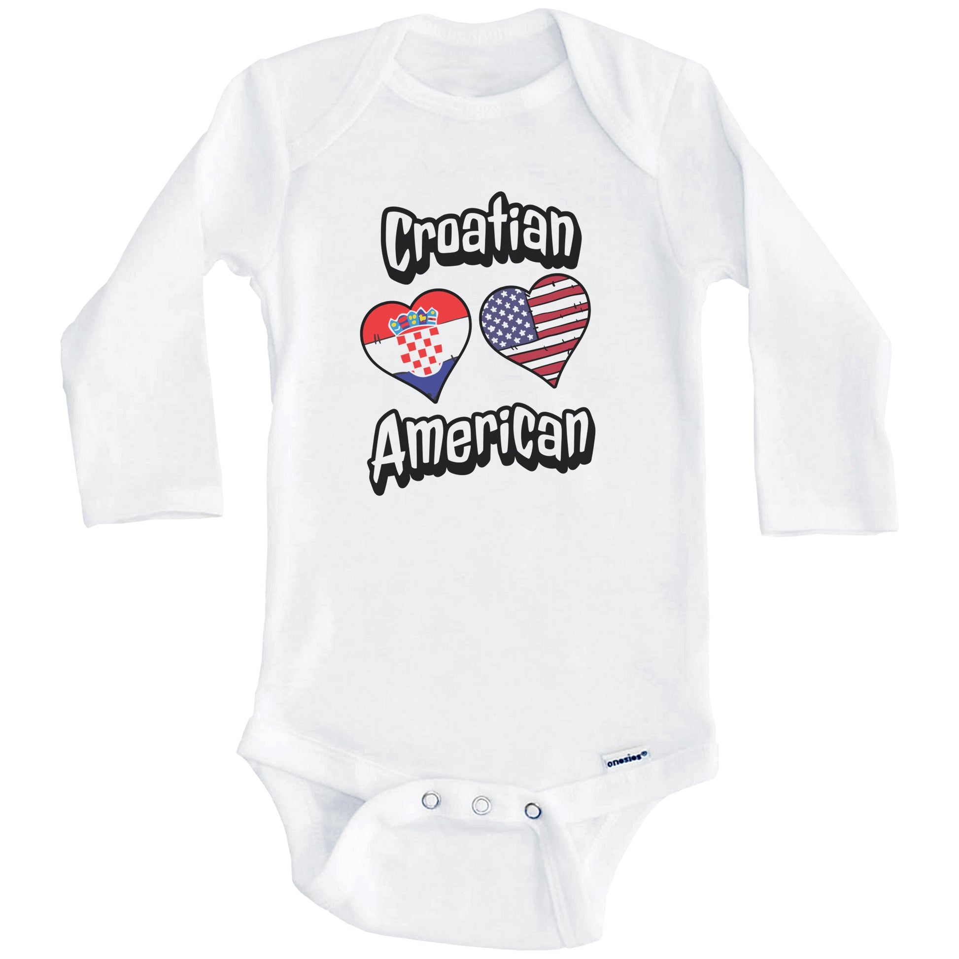 Croatian American Flag Hearts Combo Croatia Baby Bodysuit (Long Sleeves)