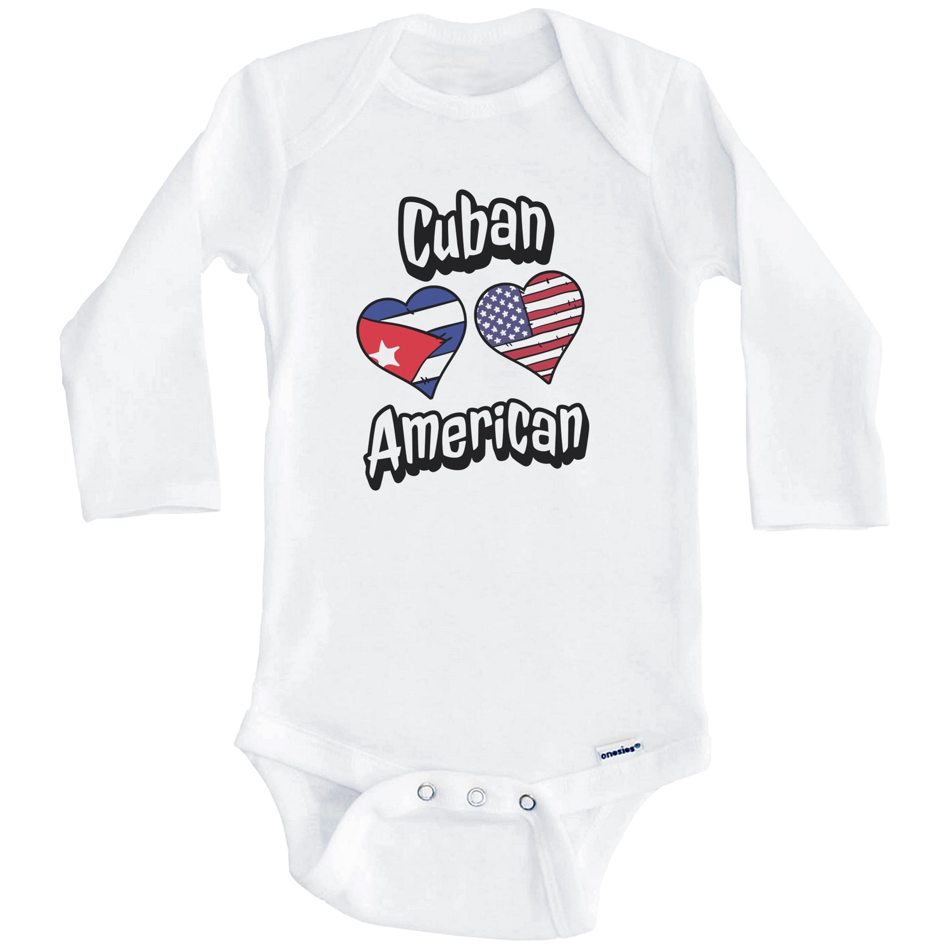 Cuban American Flag Hearts Combo Cuba Baby Bodysuit (Long Sleeves)