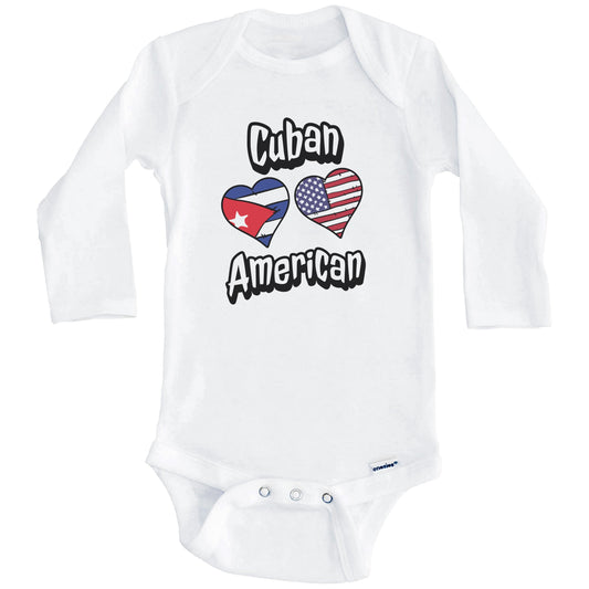 Cuban American Flag Hearts Combo Cuba Baby Bodysuit (Long Sleeves)