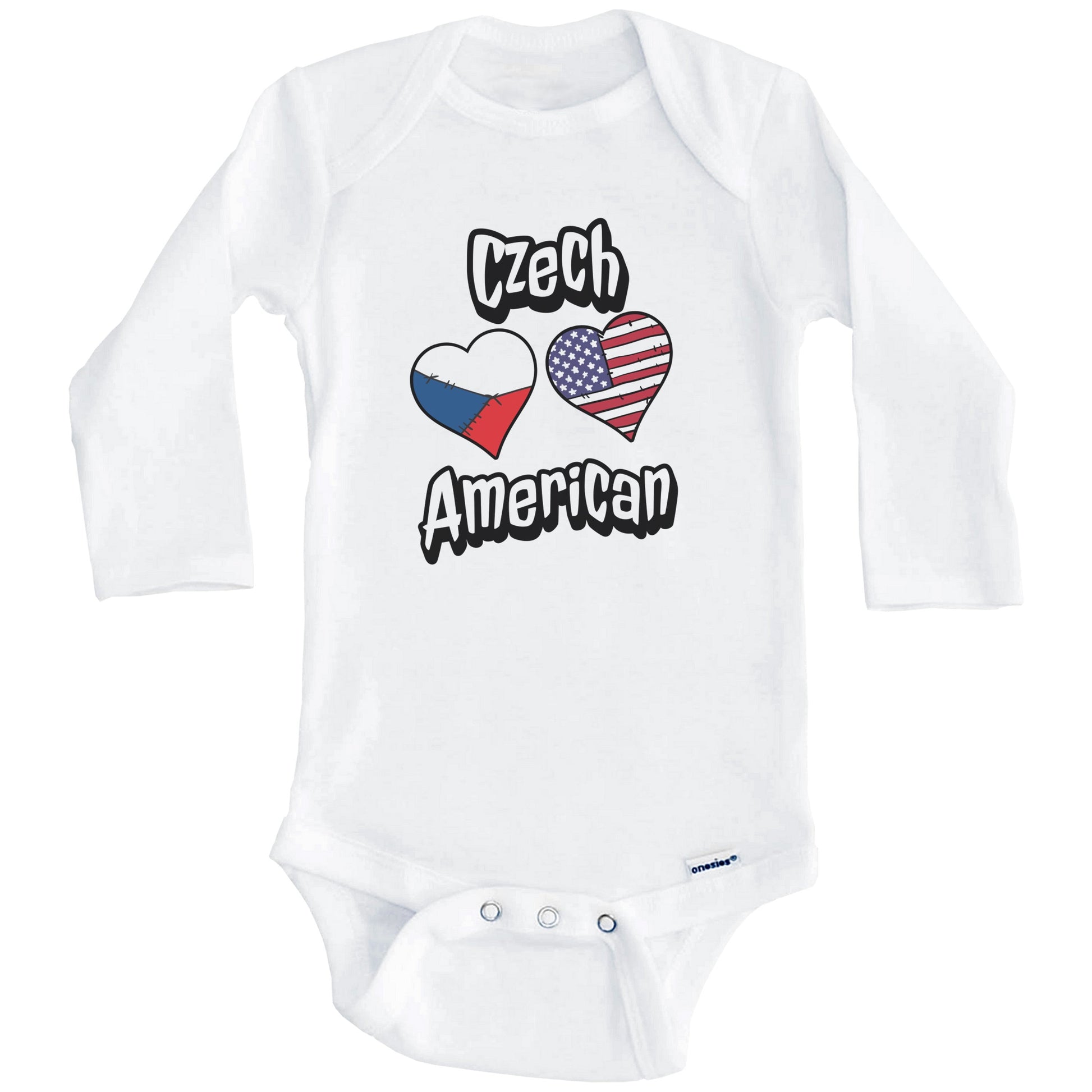 Czech American Flag Hearts Combo Czech Republic Baby Bodysuit (Long Sleeves)