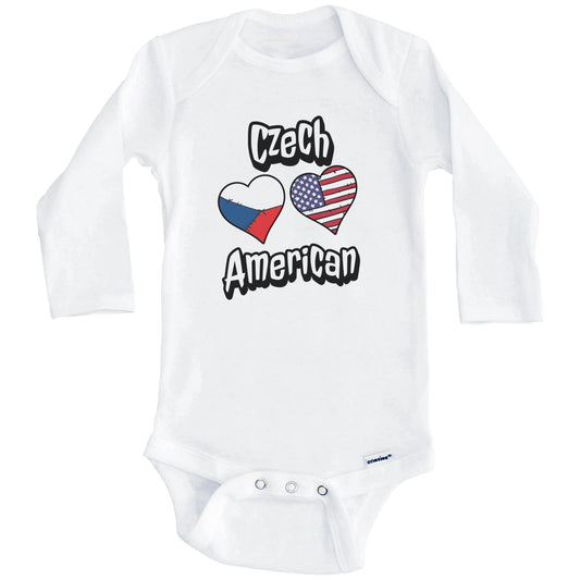 Czech American Flag Hearts Combo Czech Republic Baby Bodysuit (Long Sleeves)