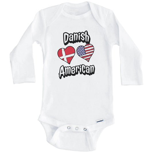 Danish American Flag Hearts Combo Denmark Baby Bodysuit (Long Sleeves)