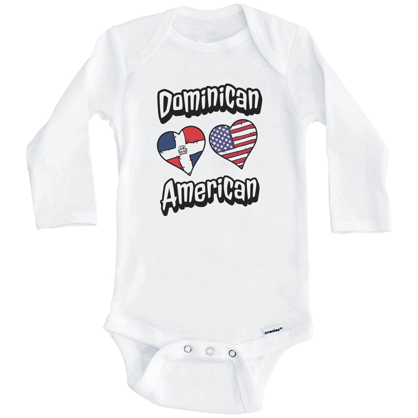 Dominican American Flag Hearts Combo Dominican Republic Baby Bodysuit (Long Sleeves)