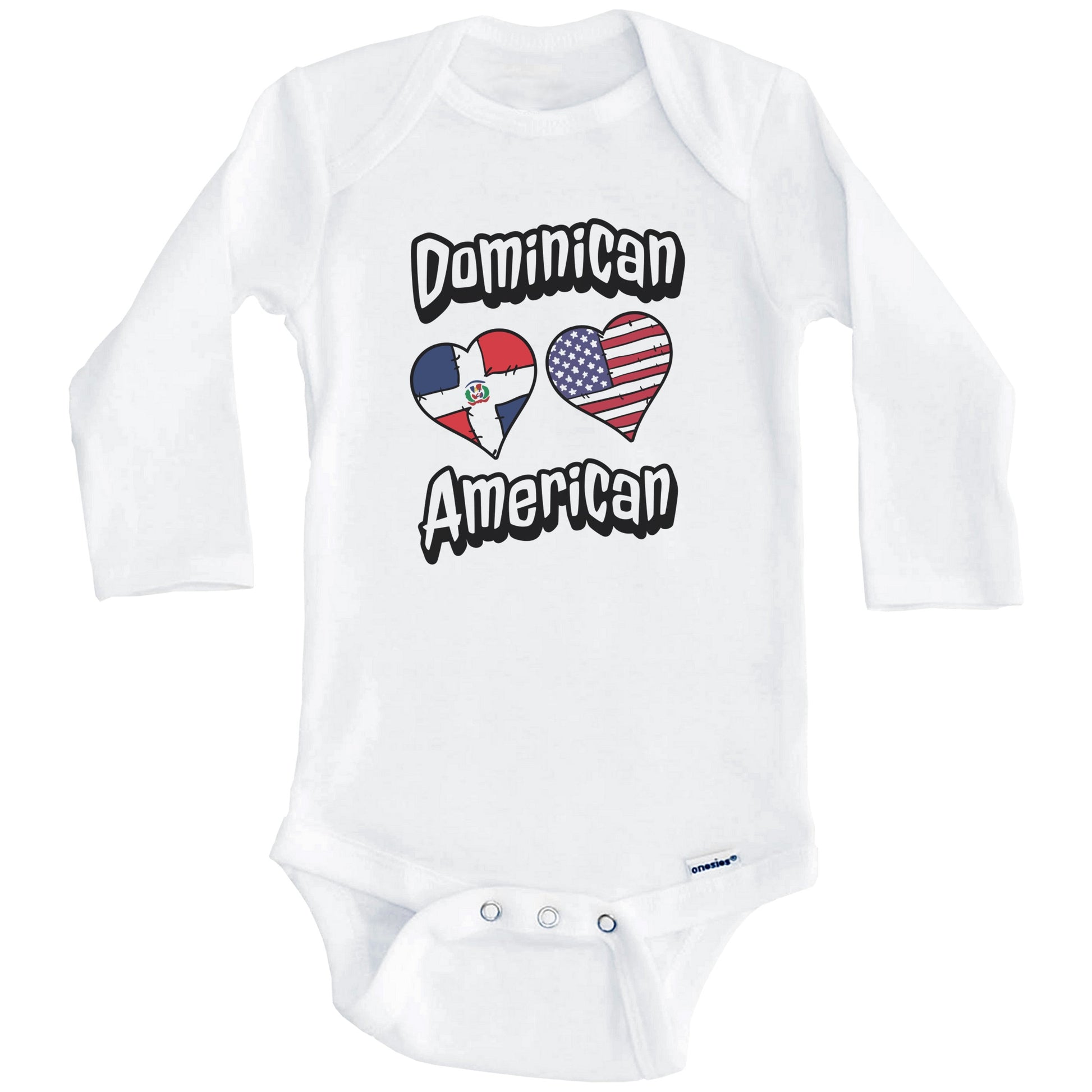 Dominican American Flag Hearts Combo Dominican Republic Baby Bodysuit (Long Sleeves)