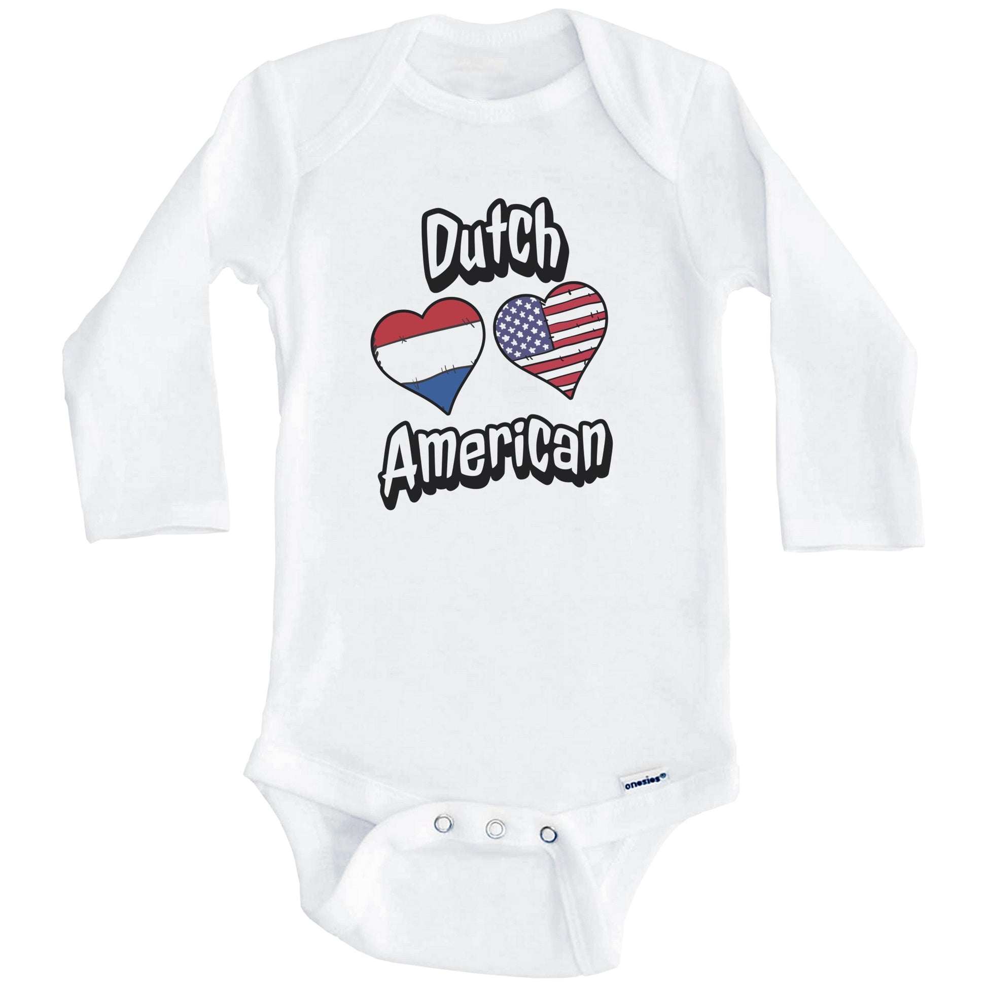 Dutch American Flag Hearts Combo Netherlands Baby Bodysuit (Long Sleeves)