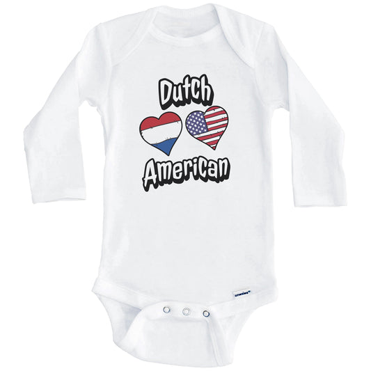 Dutch American Flag Hearts Combo Netherlands Baby Bodysuit (Long Sleeves)