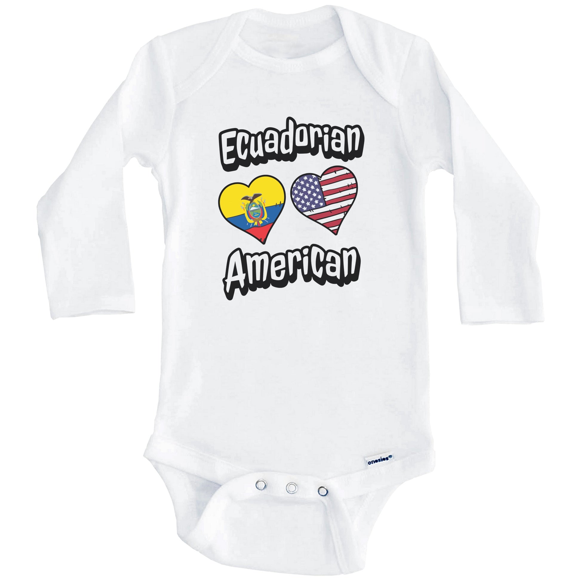 Ecuadorian American Flag Hearts Combo Ecuador Baby Bodysuit (Long Sleeves)