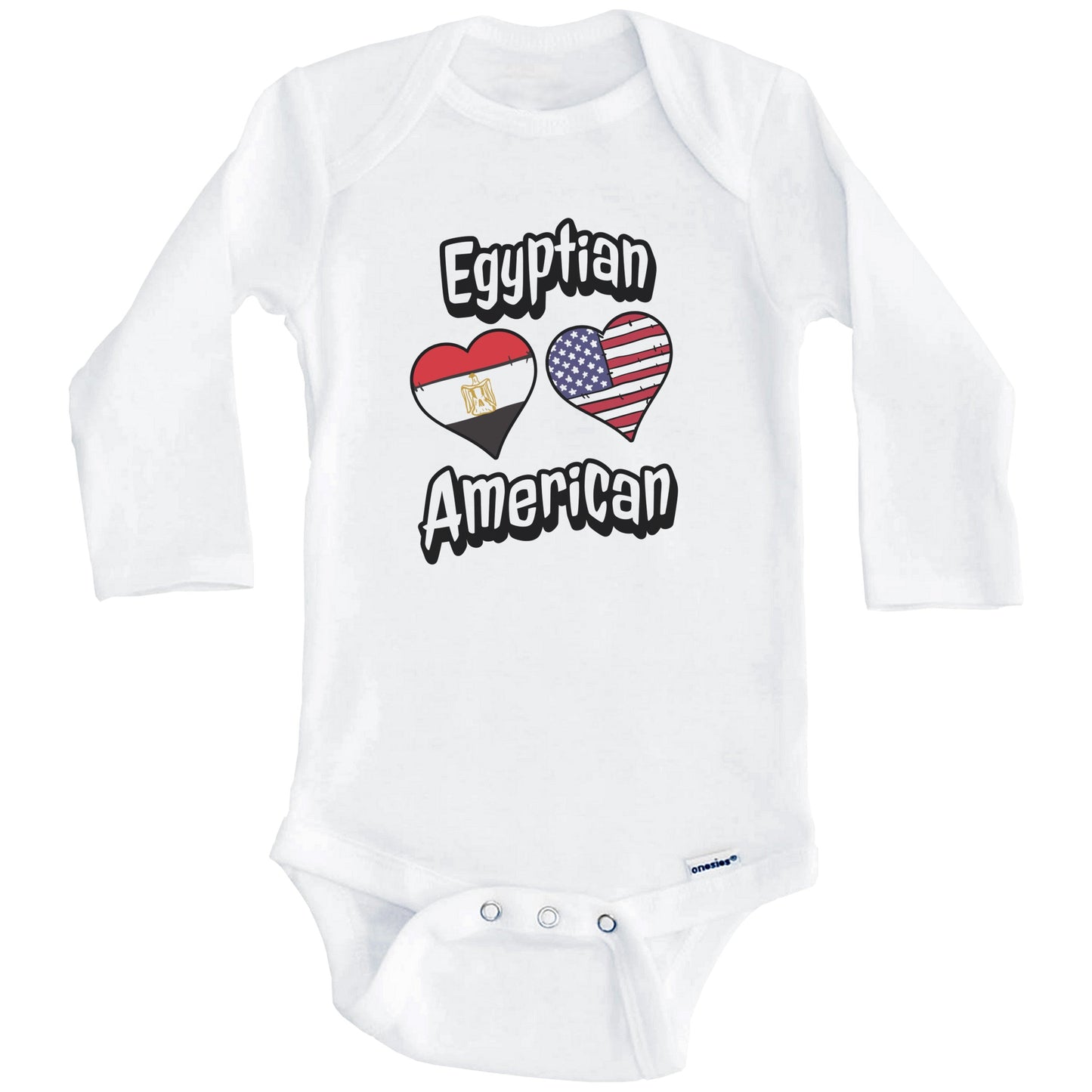 Egyptian American Flag Hearts Combo Egypt Baby Bodysuit (Long Sleeves)