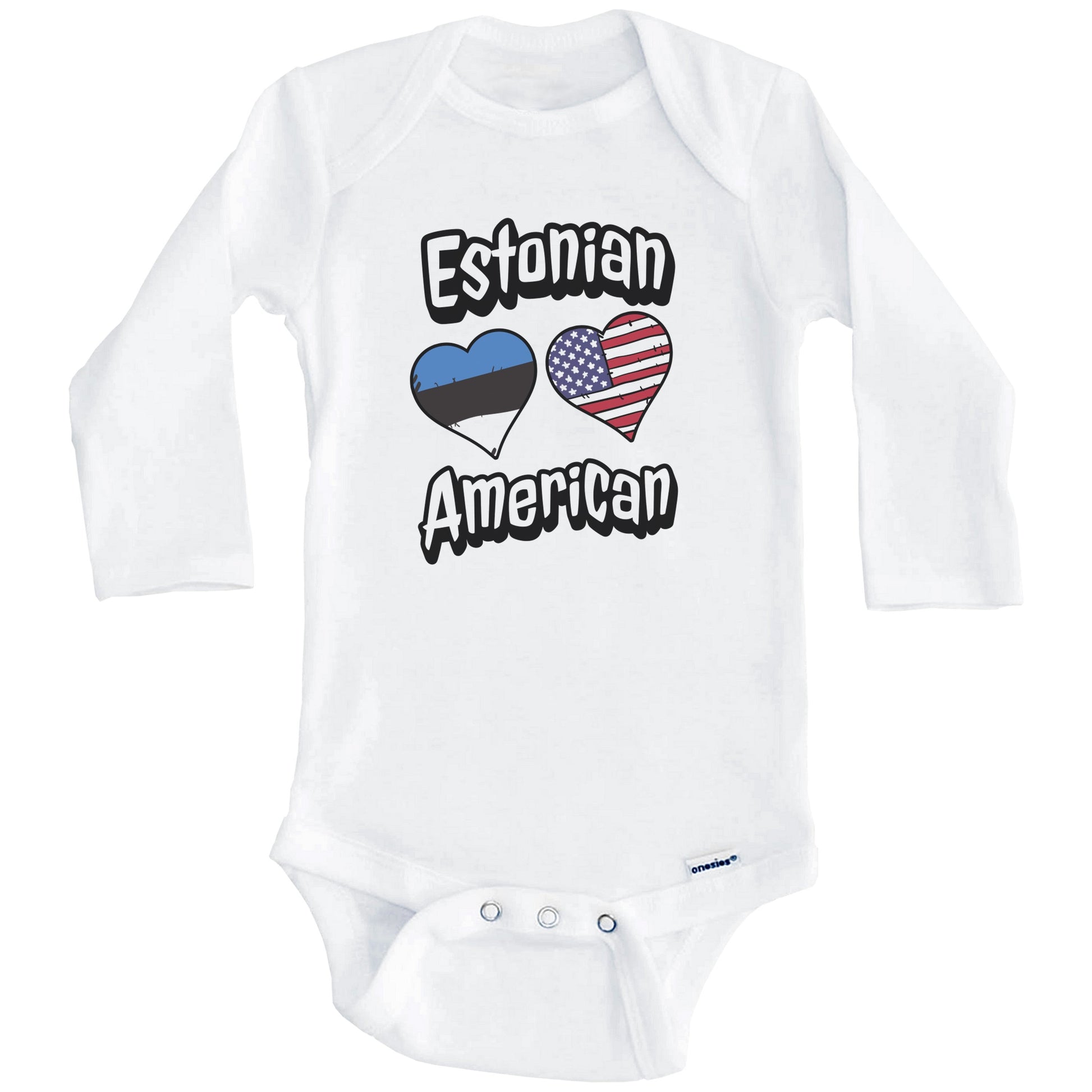 Estonian American Flag Hearts Combo Estonia Baby Bodysuit (Long Sleeves)