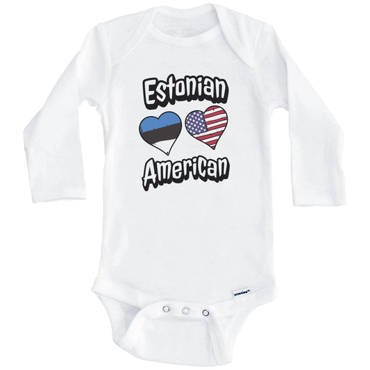 Estonian American Flag Hearts Combo Estonia Baby Bodysuit (Long Sleeves)