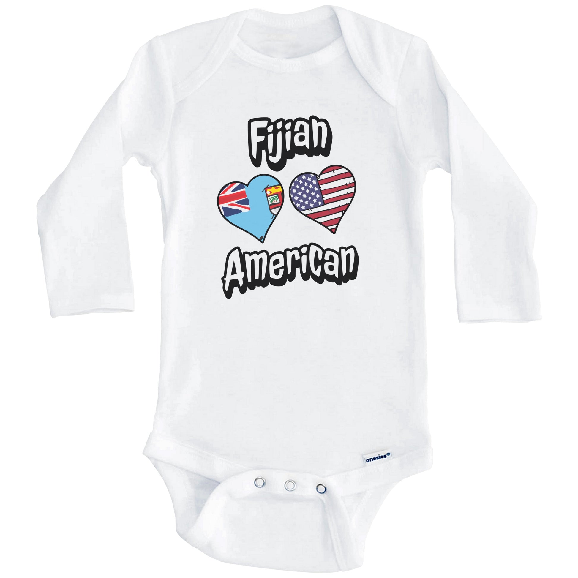 Fijian American Flag Hearts Combo Fiji Baby Bodysuit (Long Sleeves)