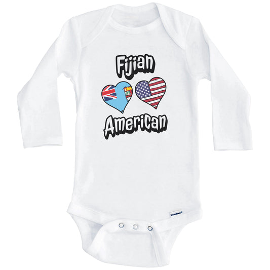 Fijian American Flag Hearts Combo Fiji Baby Bodysuit (Long Sleeves)