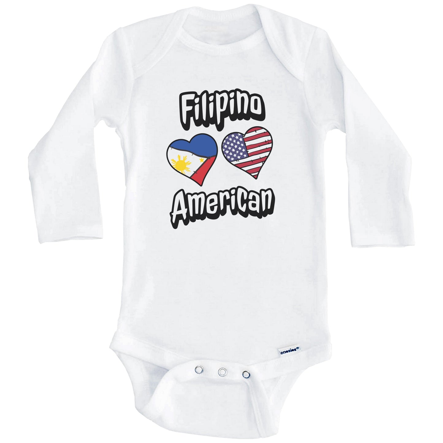 Filipino American Flag Hearts Combo Philippines Baby Bodysuit (Long Sleeves)