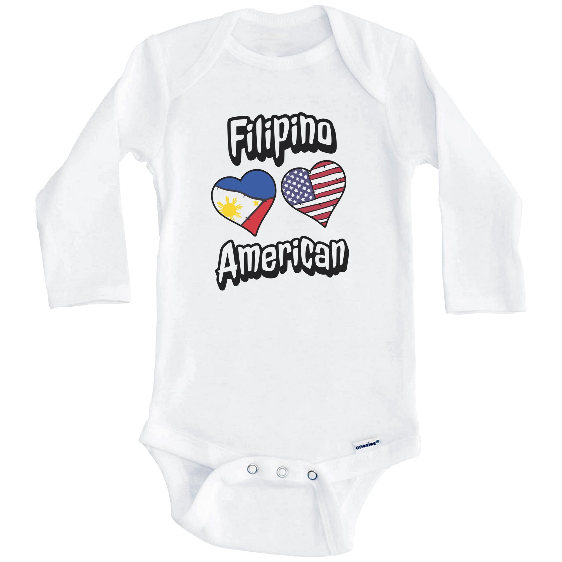 Filipino American Flag Hearts Combo Philippines Baby Bodysuit (Long Sleeves)