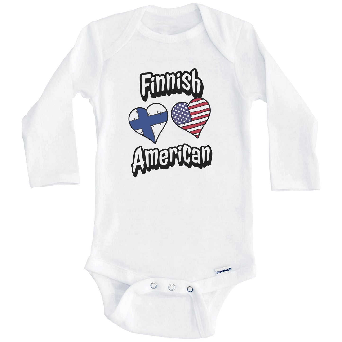 Finnish American Flag Hearts Combo Finland Baby Bodysuit (Long Sleeves)