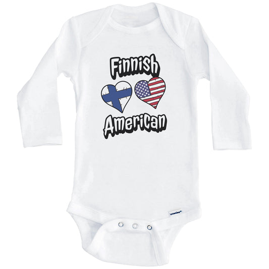 Finnish American Flag Hearts Combo Finland Baby Bodysuit (Long Sleeves)