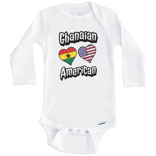 Ghanaian American Flag Hearts Combo Ghana Baby Bodysuit (Long Sleeves)