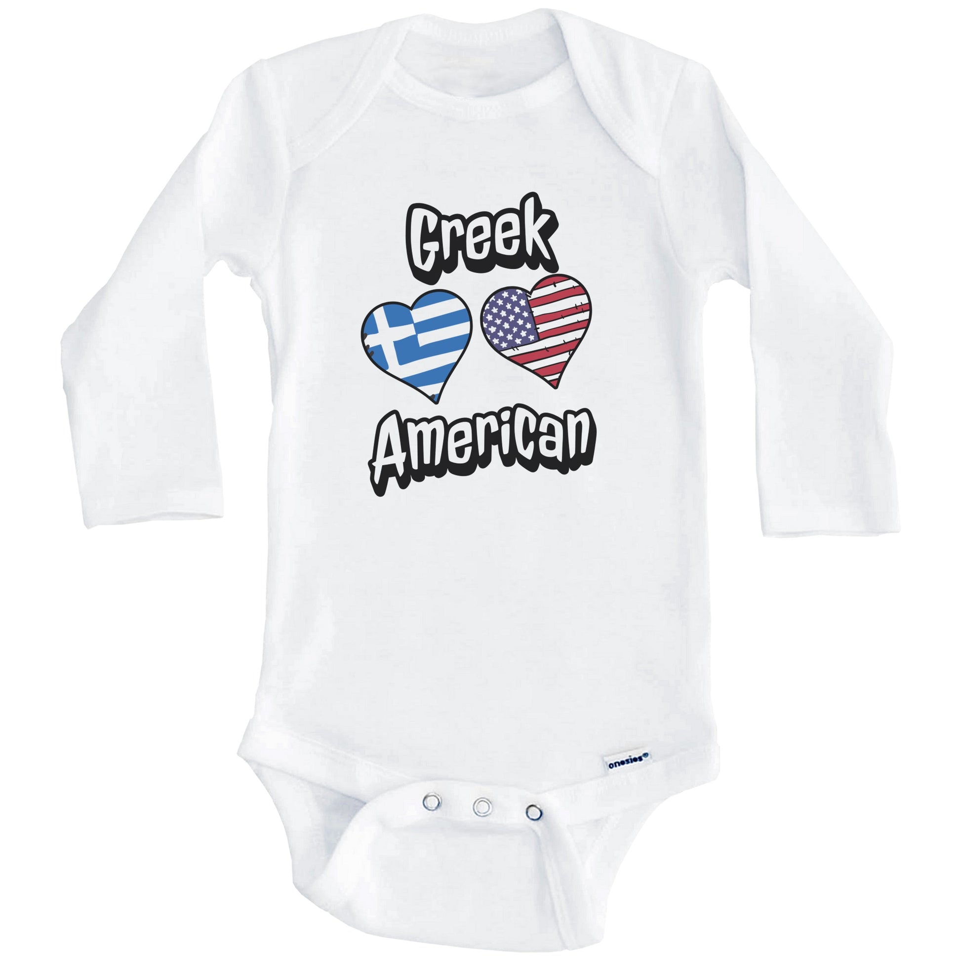 Greek American Flag Hearts Combo Greece Baby Bodysuit (Long Sleeves)