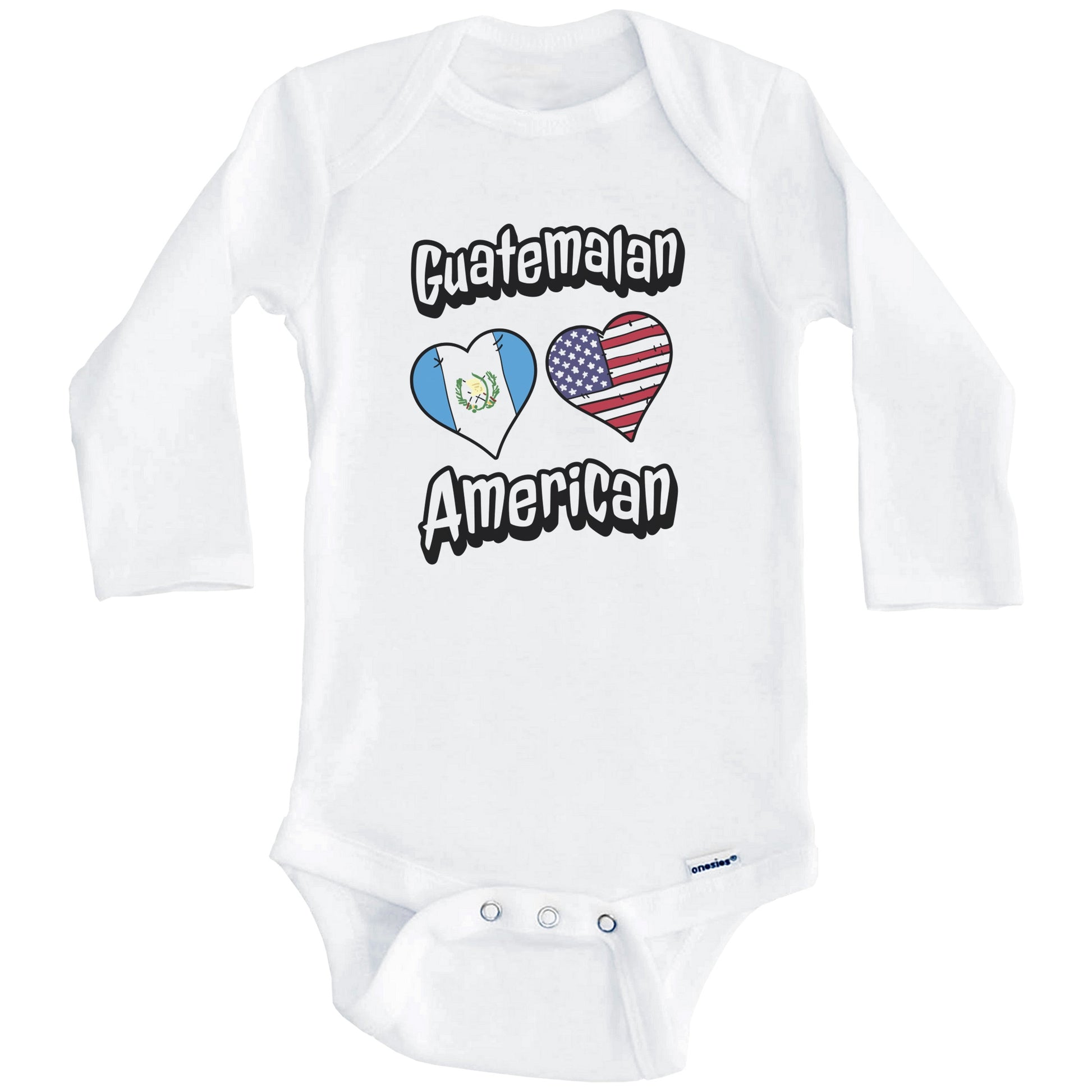 Guatemalan American Flag Hearts Combo Guatemala Baby Bodysuit (Long Sleeves)