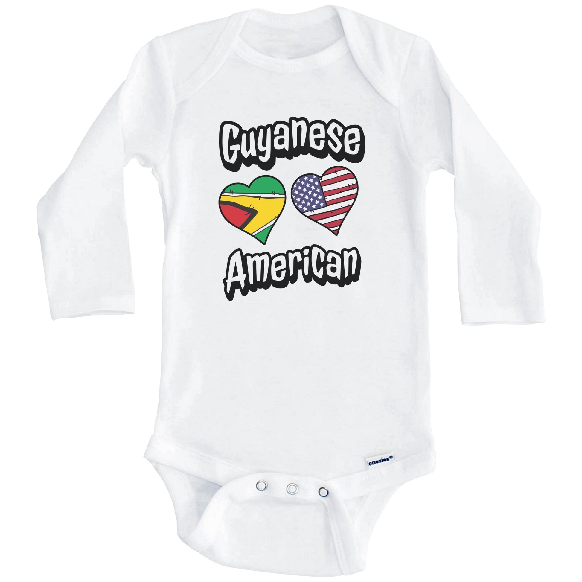 Guyanese American Flag Hearts Combo Guyana Baby Bodysuit (Long Sleeves)