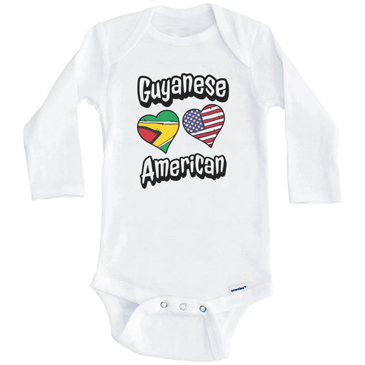Guyanese American Flag Hearts Combo Guyana Baby Bodysuit (Long Sleeves)