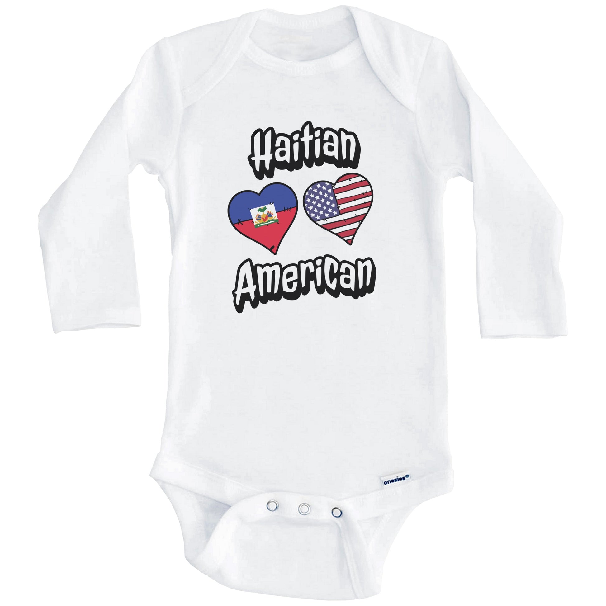 Haitian American Flag Hearts Combo Haiti Baby Bodysuit (Long Sleeves)