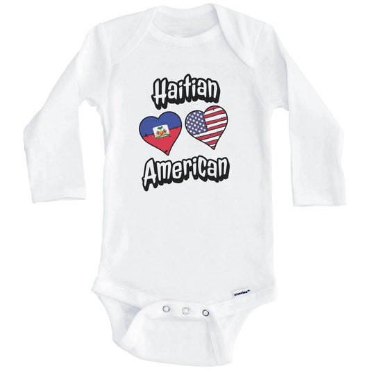 Haitian American Flag Hearts Combo Haiti Baby Bodysuit (Long Sleeves)