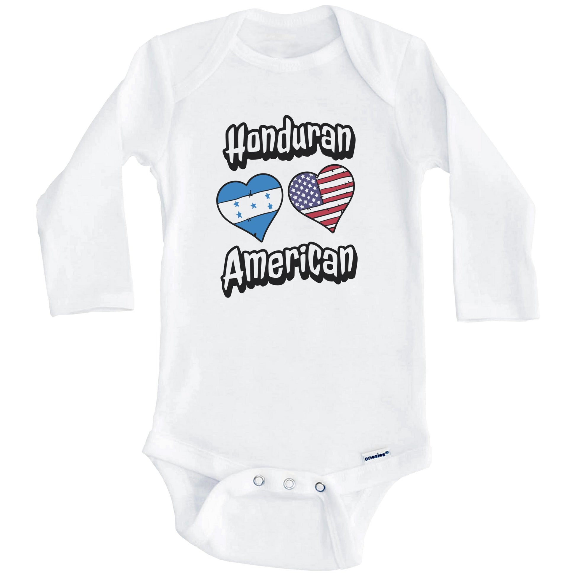 Honduran American Flag Hearts Combo Honduras Baby Bodysuit (Long Sleeves)