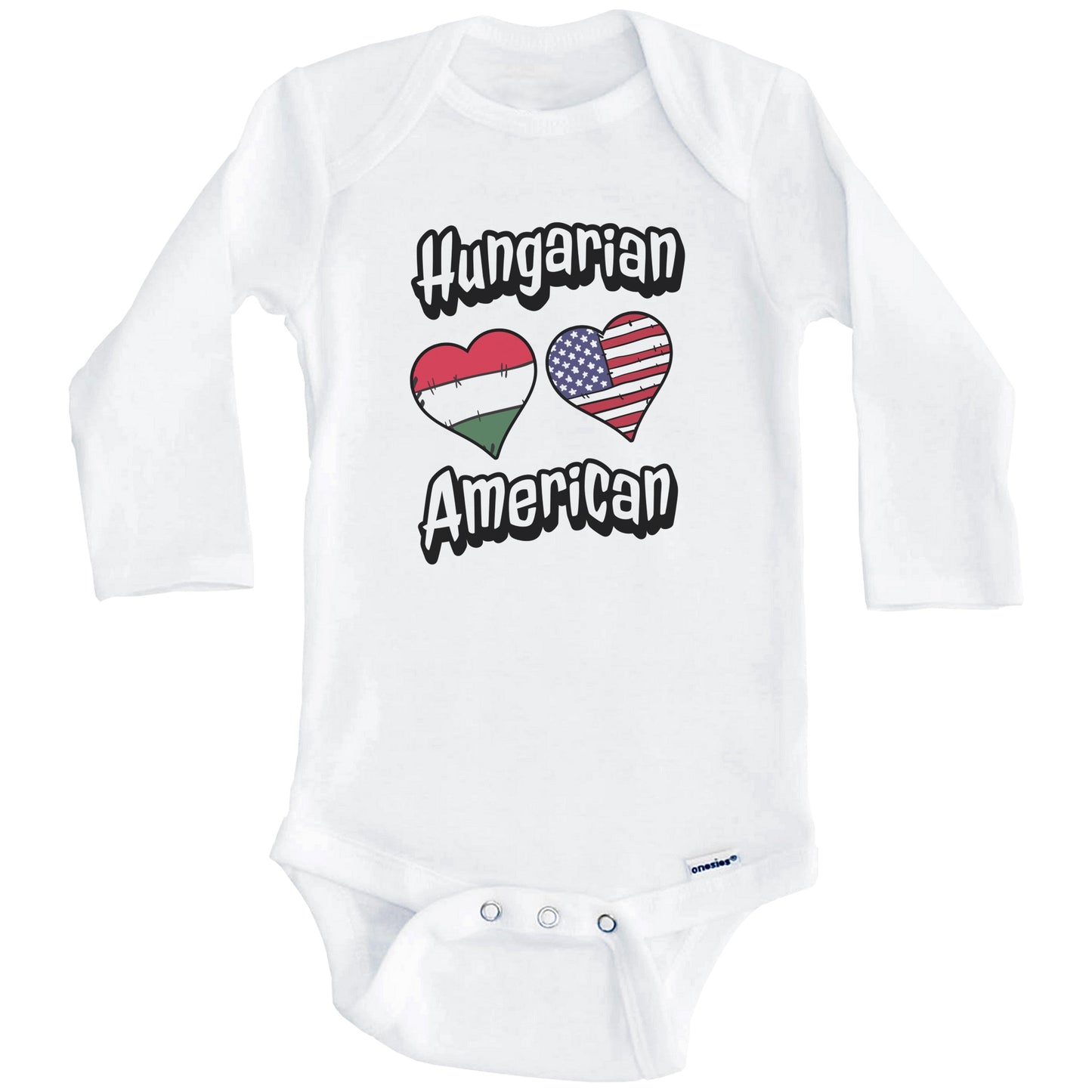 Hungarian American Flag Hearts Combo Hungary Baby Bodysuit (Long Sleeves)