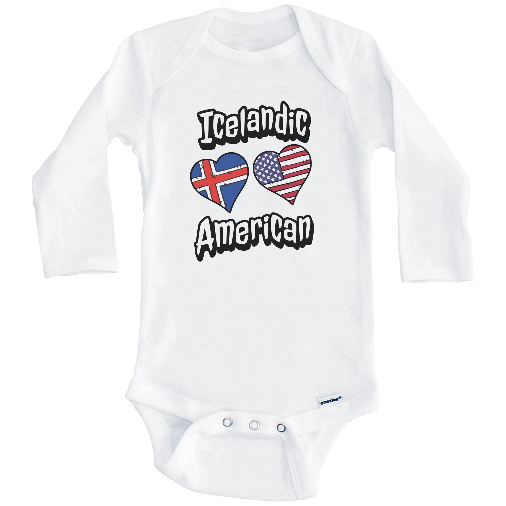 Icelandic American Flag Hearts Combo Iceland Baby Bodysuit (Long Sleeves)
