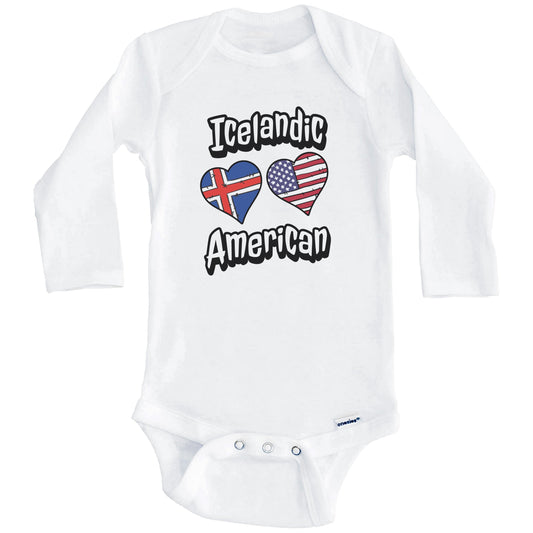Icelandic American Flag Hearts Combo Iceland Baby Bodysuit (Long Sleeves)