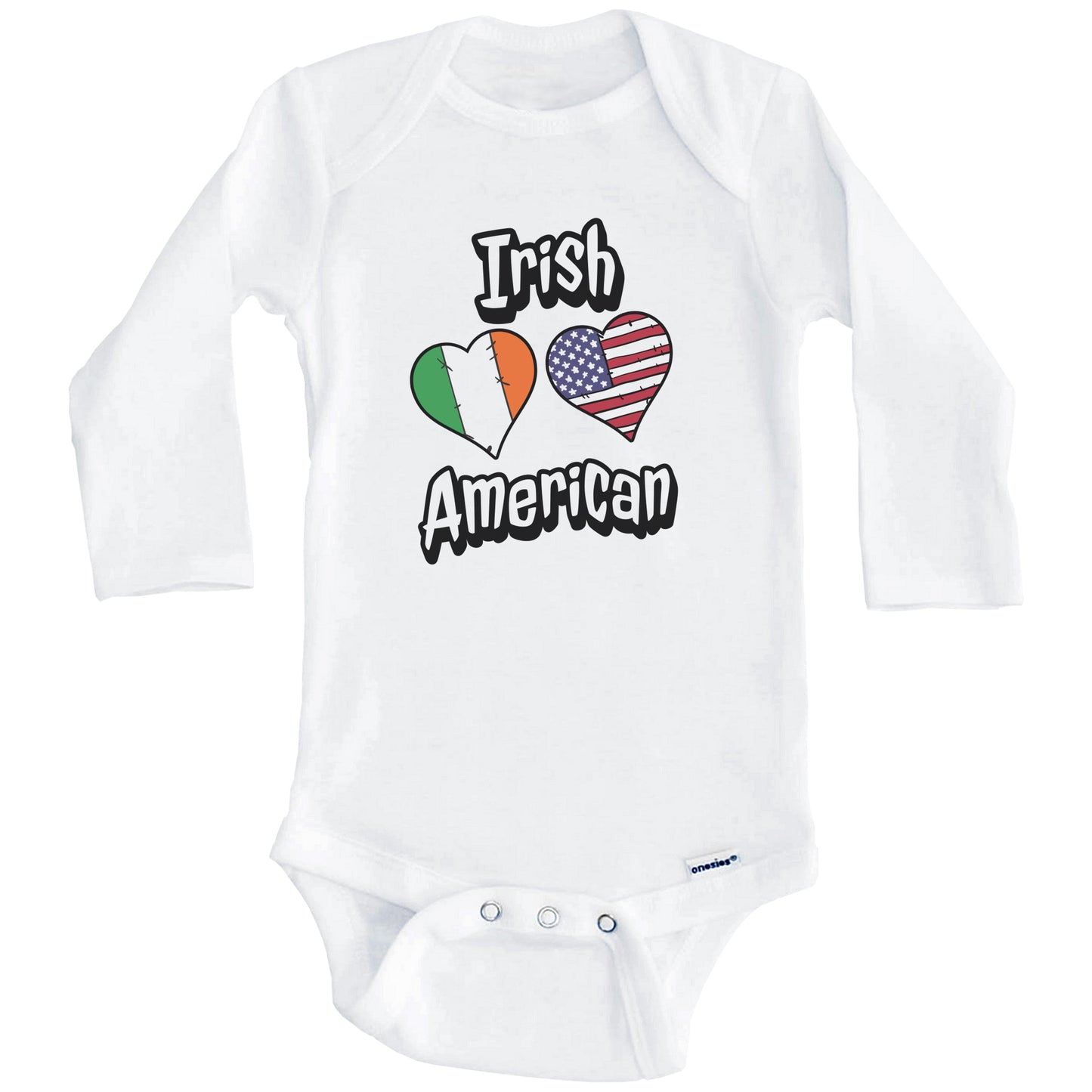 Irish American Flag Hearts Combo Ireland Baby Bodysuit (Long Sleeves)