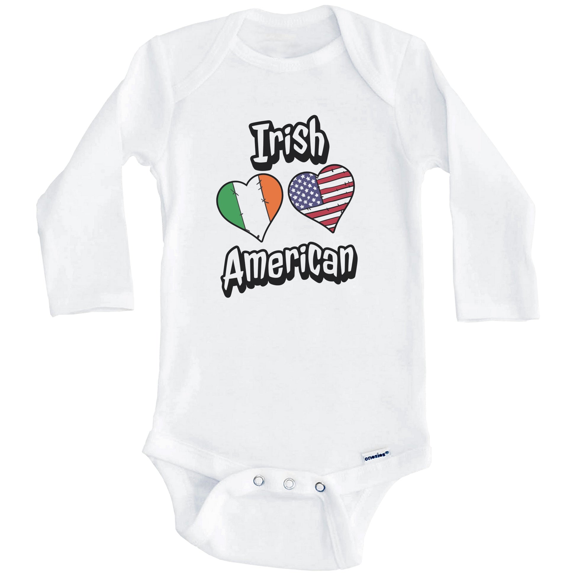 Irish American Flag Hearts Combo Ireland Baby Bodysuit (Long Sleeves)