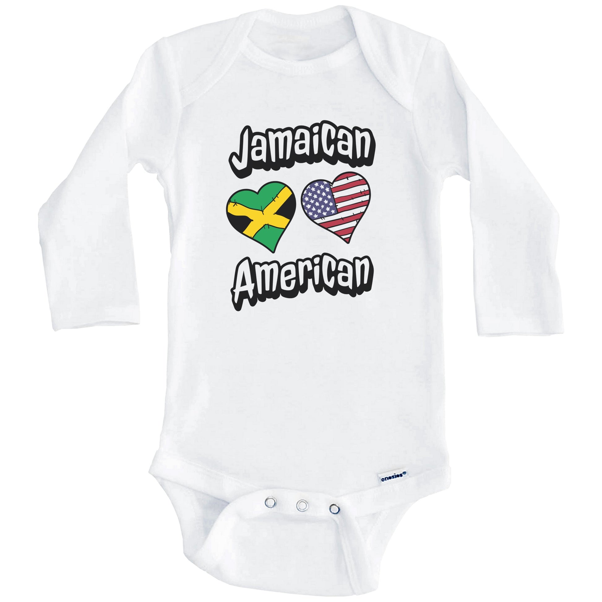 Jamaican American Flag Hearts Combo Jamaica Baby Bodysuit (Long Sleeves)