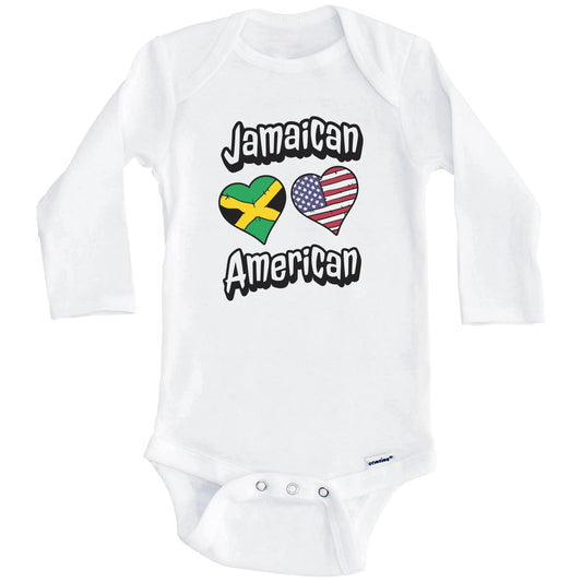 Jamaican American Flag Hearts Combo Jamaica Baby Bodysuit (Long Sleeves)