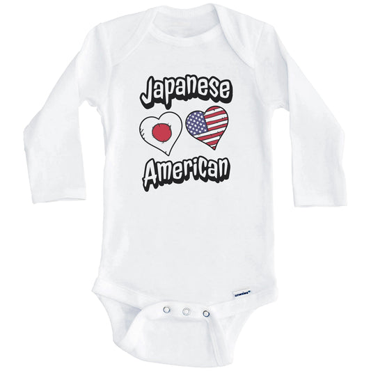 Japanese American Flag Hearts Combo Japan Baby Bodysuit (Long Sleeves)